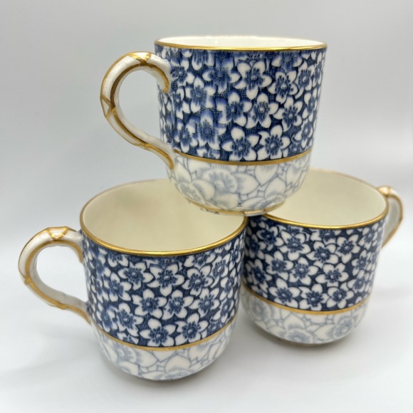 Rare Antique Royal Worcester Blue/White Floral Porcelain Demitasse Cups Set of 3 - Picture 16 of 16